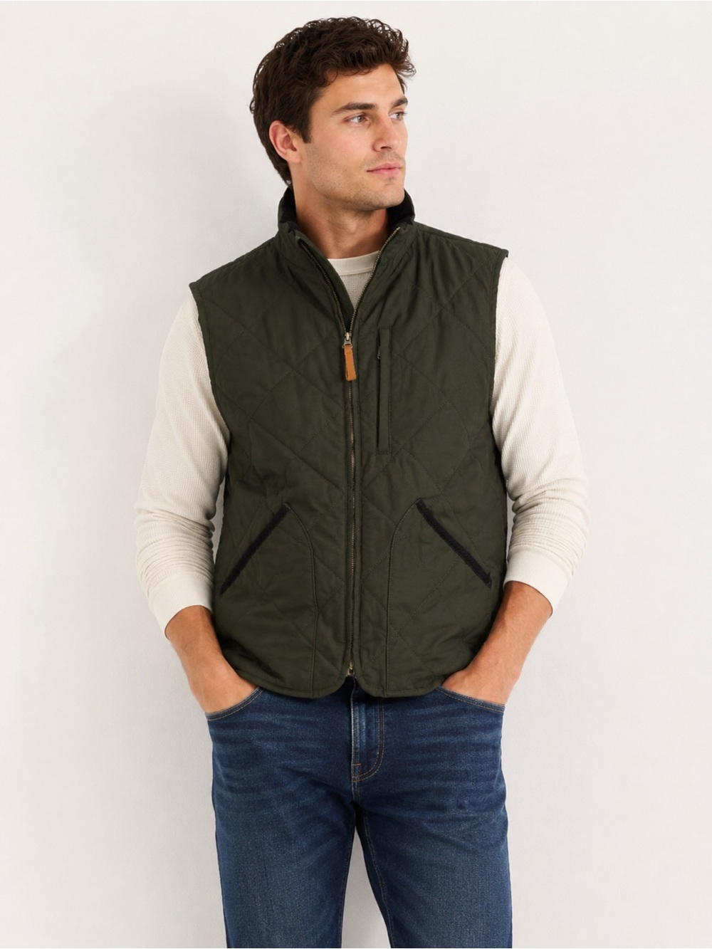 J.‎ Crew Quilted Dark Olive Vest with Stand Collar